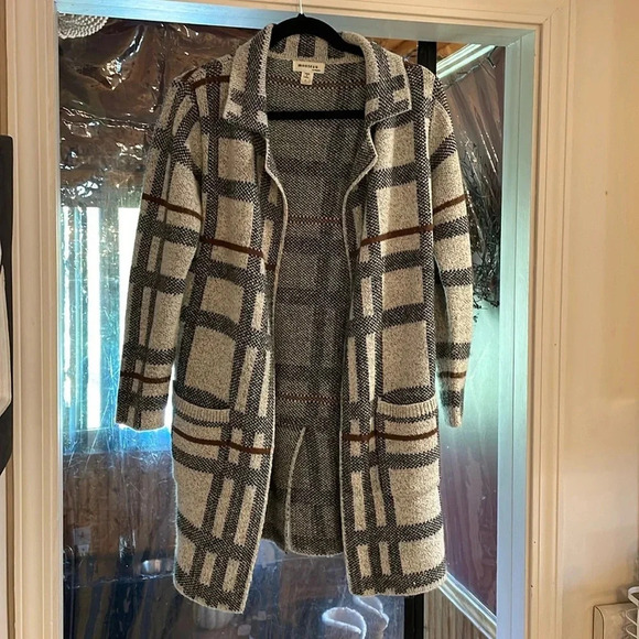 monteau Sweaters - Monteau Los Angeles Women Hooded Long Cárdigan Sweater￼ Multicolor Plaid Sz S